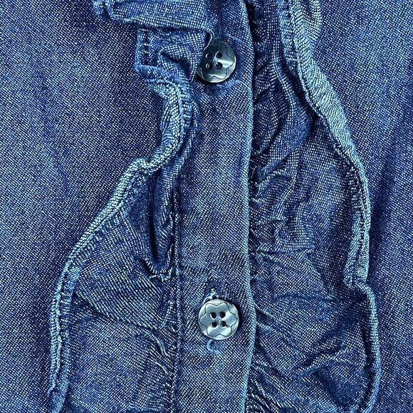 Draper James Ruffle Chambray Popover Dress 8 Dark Wash 3/4 Bell Sleeve #7466 - Picture 6 of 16